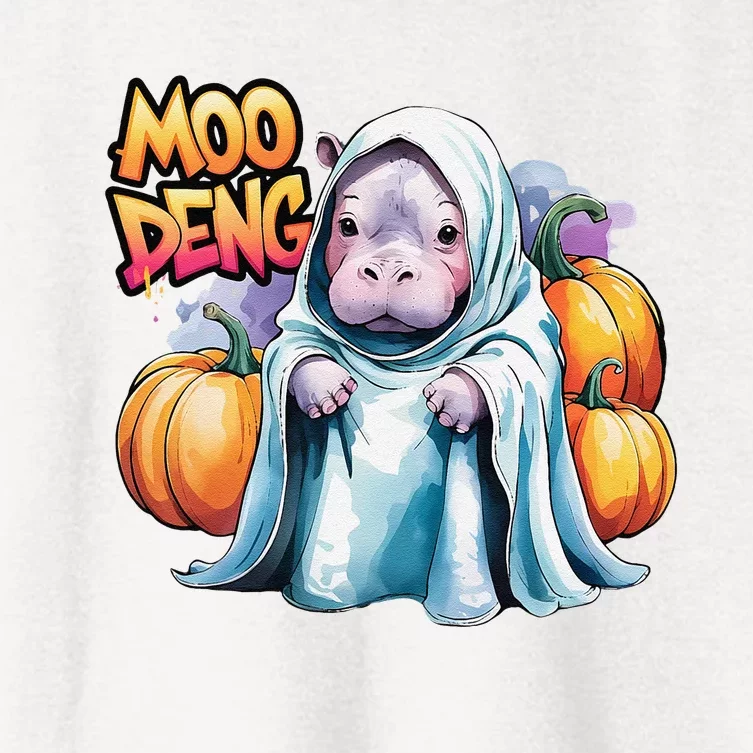 Moo Deng Baby Hippo Spooky Ghost Bouncy Pig Halloween Women's Crop Top Tee