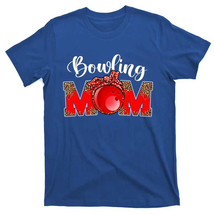 Mothers Day Bowling Mom Leopard Game Day Mom Life Cute Gift T-Shirt