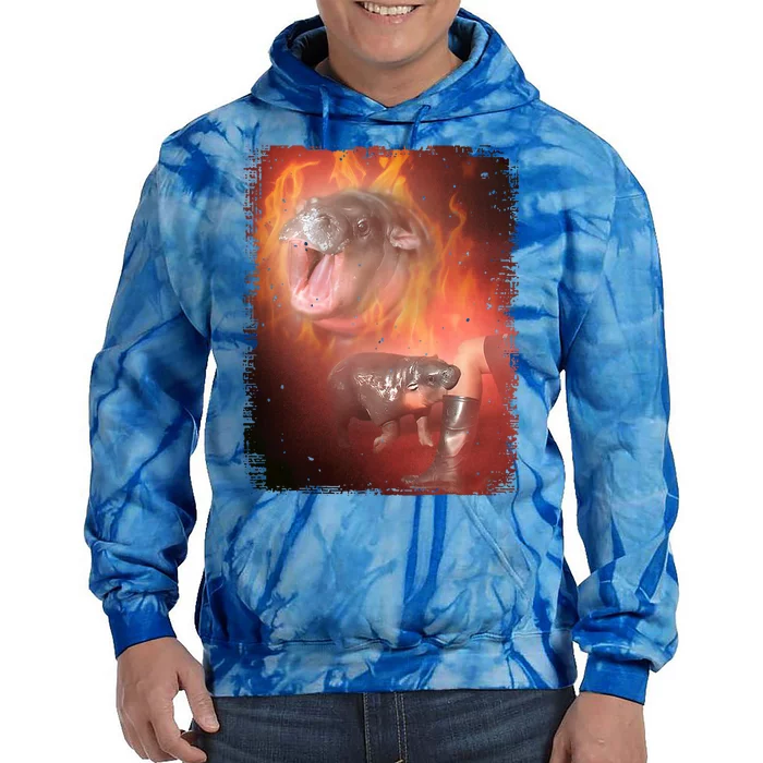 Moo Deng Bouncy Pig In Thai Fire Picture The Cute Baby Hippo Tie Dye Hoodie