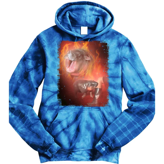 Moo Deng Bouncy Pig In Thai Fire Picture The Cute Baby Hippo Tie Dye Hoodie