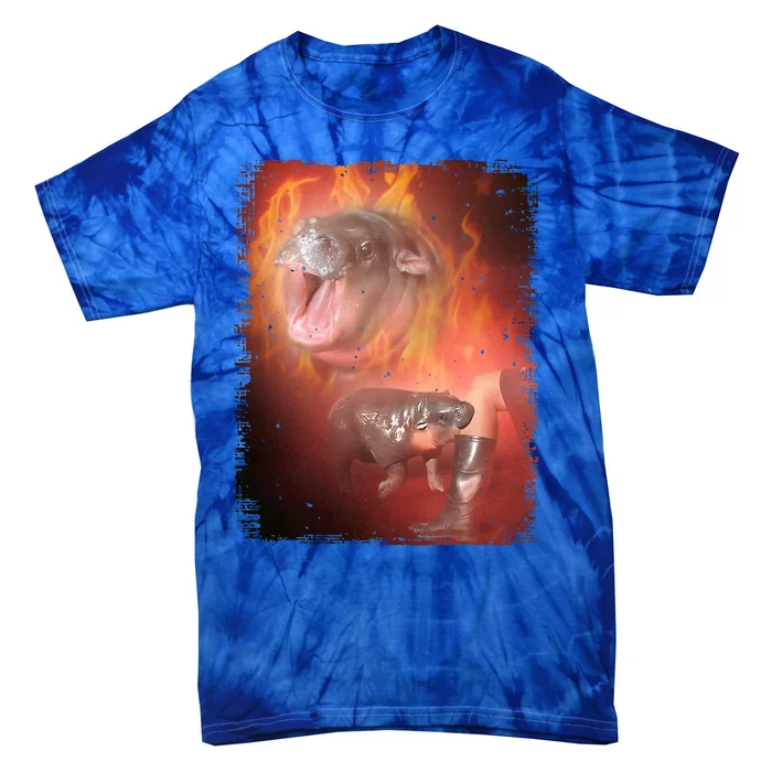 Moo Deng Bouncy Pig In Thai Fire Picture The Cute Baby Hippo Tie-Dye T-Shirt