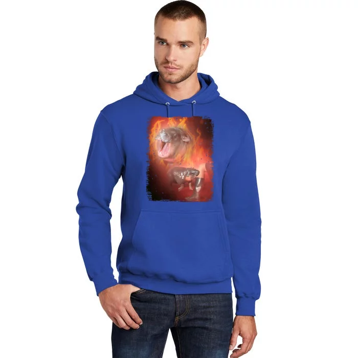 Moo Deng Bouncy Pig In Thai Fire Picture The Cute Baby Hippo Tall Hoodie