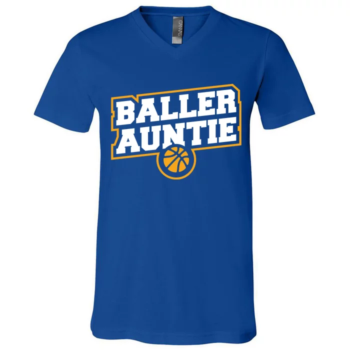 Mothers Day Baller Auntie Gift Baseball Aunt Meaningful Gift V-Neck T-Shirt