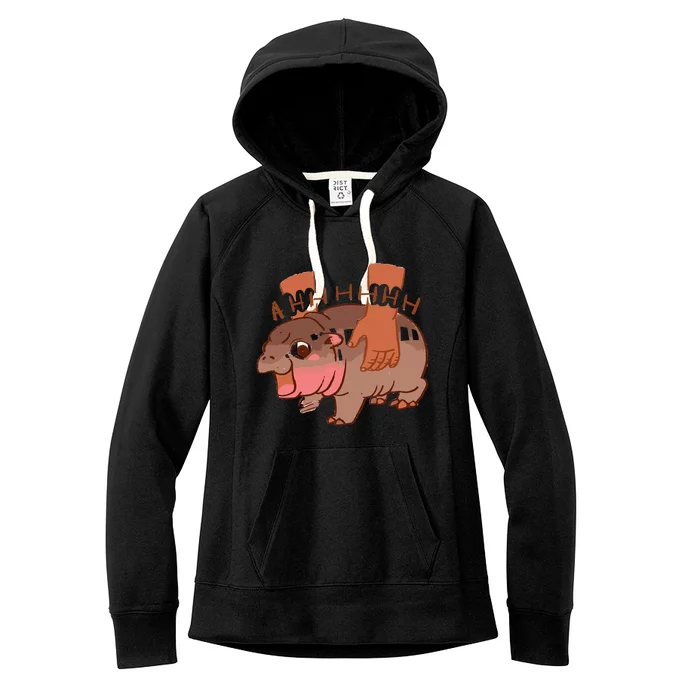 Moo Deng Bouncy Pig In Thai Picture The Cute Baby Hippo Women's Fleece Hoodie