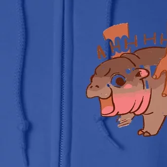 Moo Deng Bouncy Pig In Thai Picture The Cute Baby Hippo Full Zip Hoodie