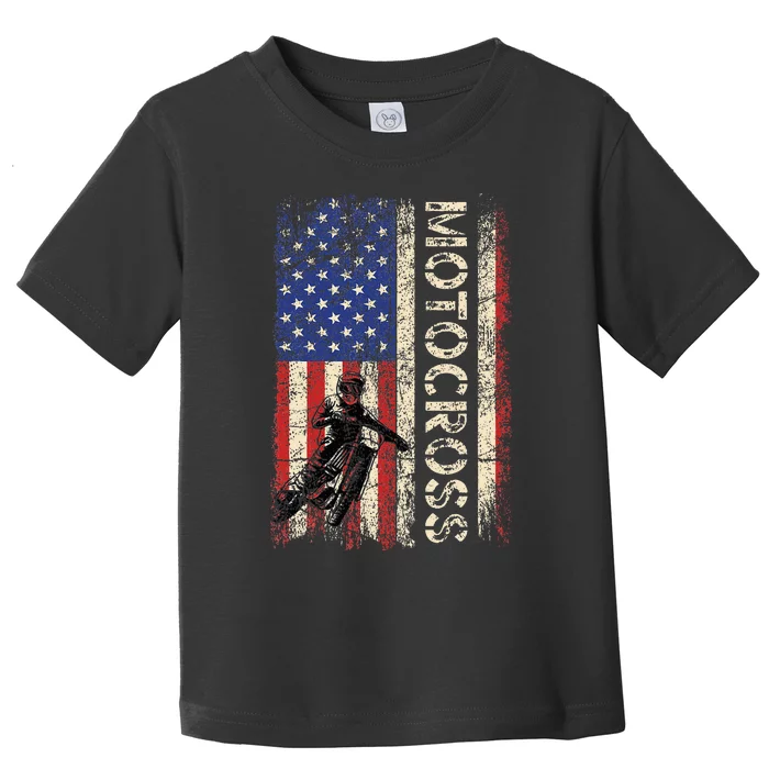 Motocross Dirt Bike American Usa Flag Toddler T-Shirt