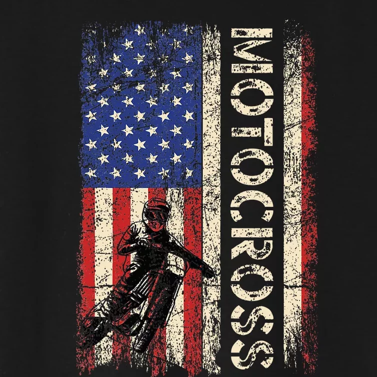 Motocross Dirt Bike American Usa Flag Women's Crop Top Tee