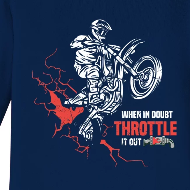 Motocross Dirt Bike When In Doubt Throttle It Out Gift Dirtbike Gift Baby Long Sleeve Bodysuit