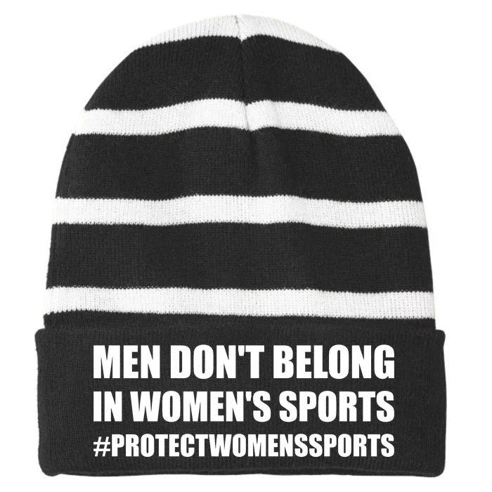 Men Dont Belong In Womens Sports | Protect Womens Sports | Riley Gaines Striped Beanie with Solid Band