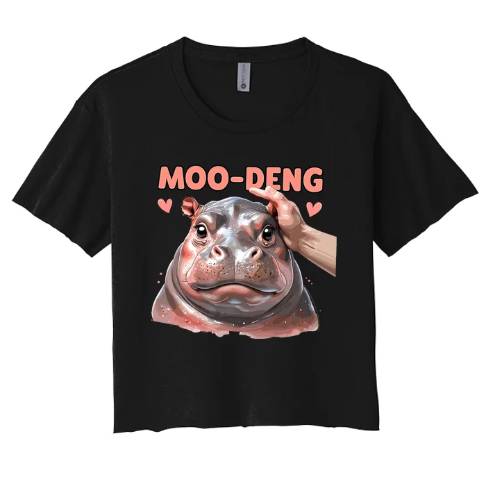 Moo Deng Bouncy Pig In Thai Picture The Cute Baby Hippo Women's Crop Top Tee