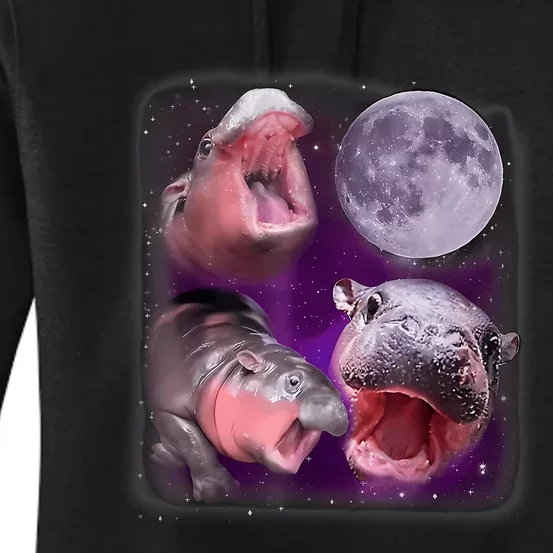 Moo Deng Bouncy Pig In Thai Picture Howling Under The Moon Women's Pullover Hoodie