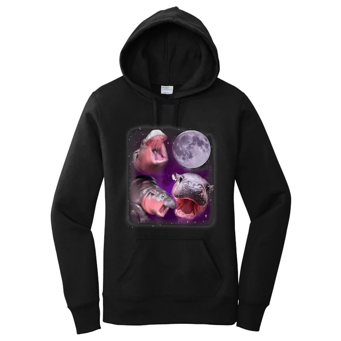 Moo Deng Bouncy Pig In Thai Picture Howling Under The Moon Women's Pullover Hoodie