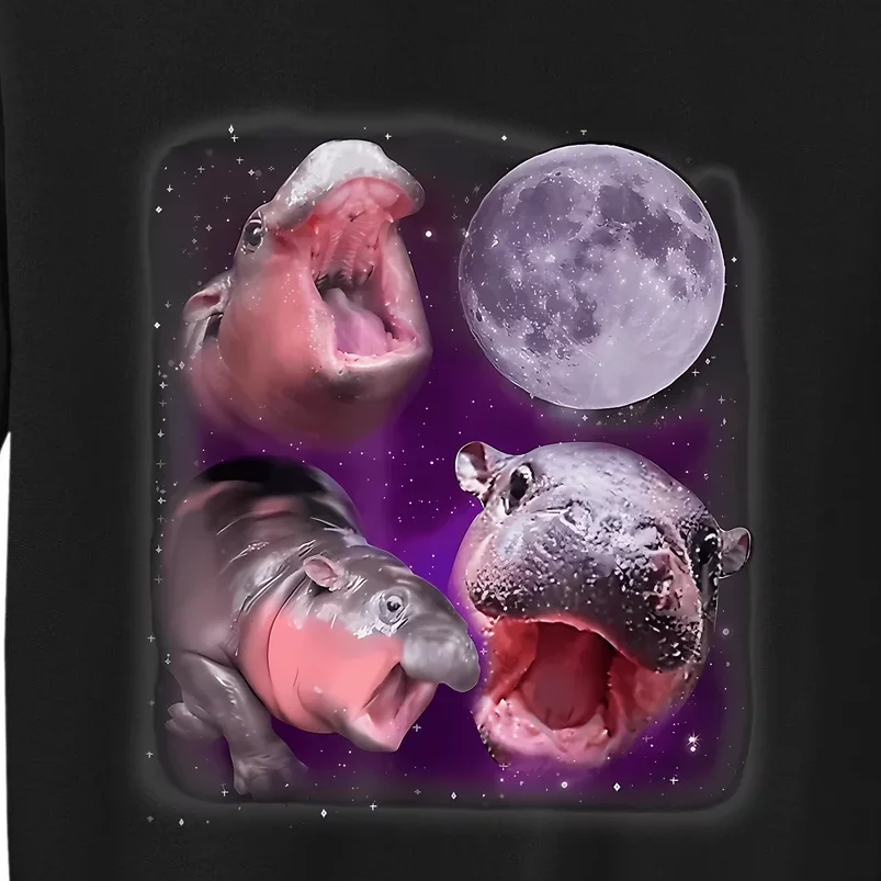 Moo Deng Bouncy Pig In Thai Picture Howling Under The Moon Tall Sweatshirt