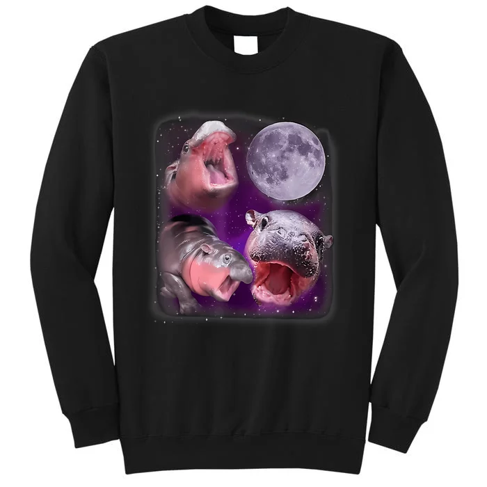 Moo Deng Bouncy Pig In Thai Picture Howling Under The Moon Tall Sweatshirt