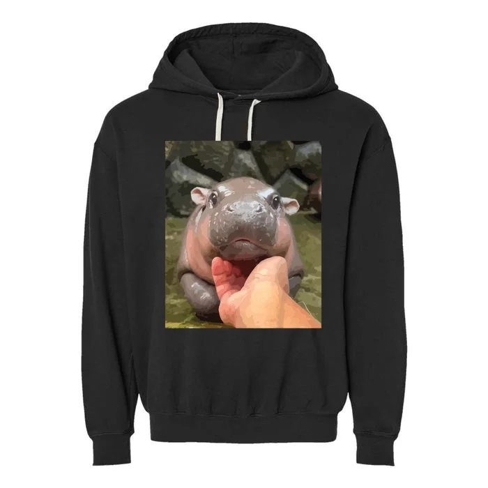 Moo Deng Bouncy Pig In Thai Picture The Cute Baby Hippo Garment-Dyed Fleece Hoodie