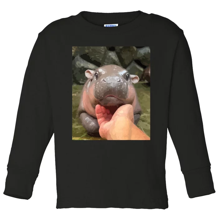 Moo Deng Bouncy Pig In Thai Picture The Cute Baby Hippo Toddler Long Sleeve Shirt