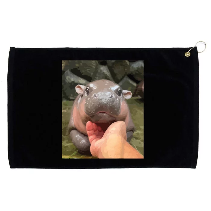 Moo Deng Bouncy Pig In Thai Picture The Cute Baby Hippo Grommeted Golf Towel