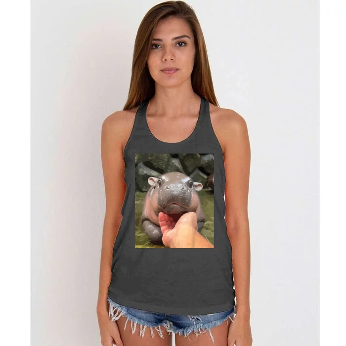 Moo Deng Bouncy Pig In Thai Picture The Cute Baby Hippo Women's Knotted Racerback Tank