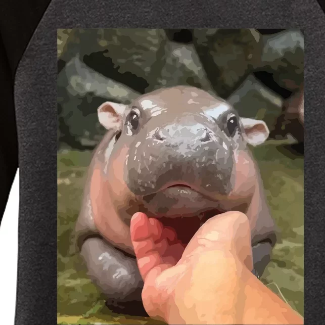 Moo Deng Bouncy Pig In Thai Picture The Cute Baby Hippo Women's Tri-Blend 3/4-Sleeve Raglan Shirt