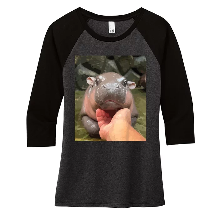 Moo Deng Bouncy Pig In Thai Picture The Cute Baby Hippo Women's Tri-Blend 3/4-Sleeve Raglan Shirt