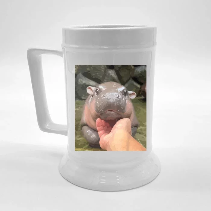 Moo Deng Bouncy Pig In Thai Picture The Cute Baby Hippo Front & Back Beer Stein