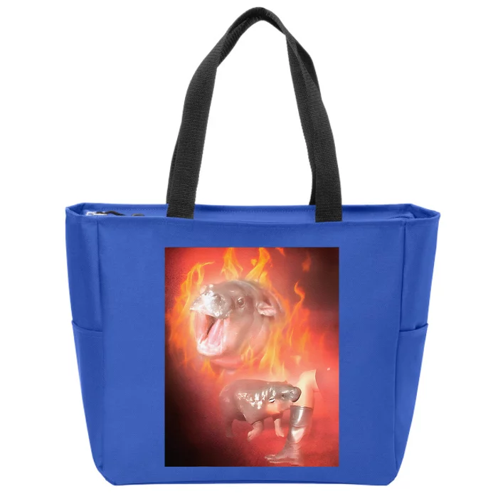 Moo Deng Bouncy Pig In Thai Fire Picture The Cute Baby Hippo Gift Zip Tote Bag