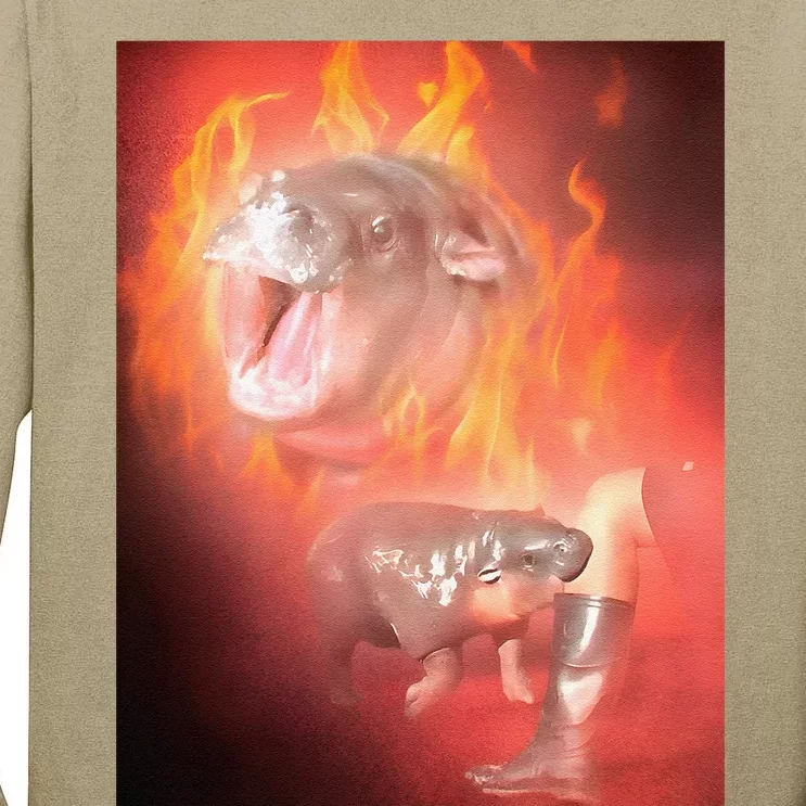 Moo Deng Bouncy Pig In Thai Fire Picture The Cute Baby Hippo Gift Tall Long Sleeve T-Shirt