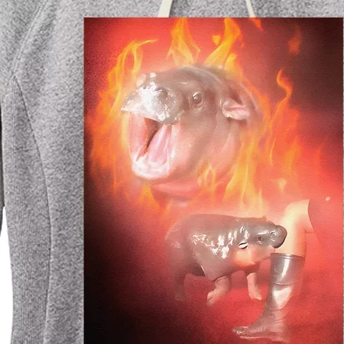 Moo Deng Bouncy Pig In Thai Fire Picture The Cute Baby Hippo Gift Women's Fleece Hoodie