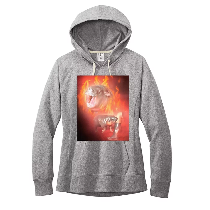 Moo Deng Bouncy Pig In Thai Fire Picture The Cute Baby Hippo Gift Women's Fleece Hoodie