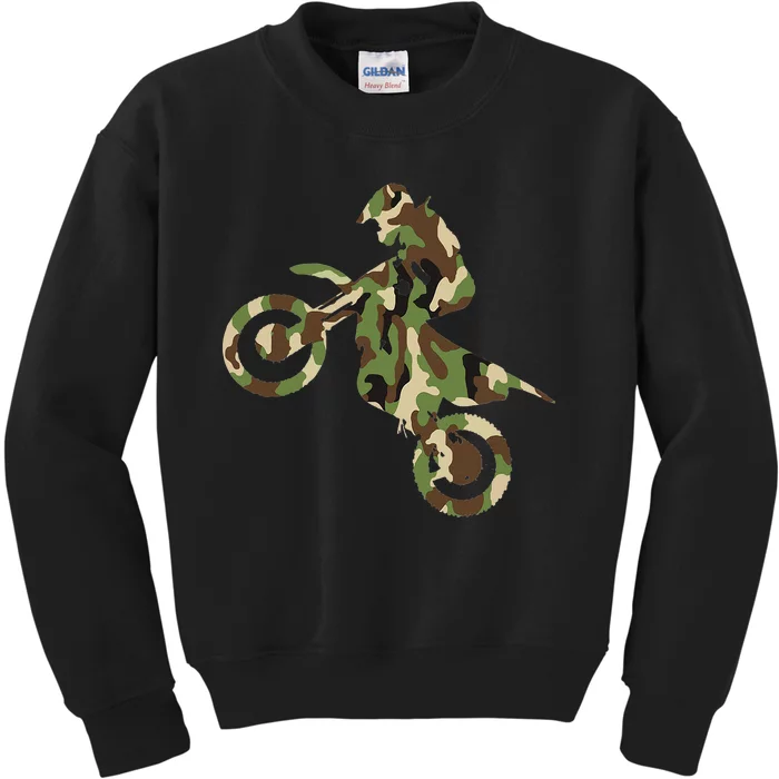 Motocross Dirt Bike Racing Camo Camouflage Kids Sweatshirt