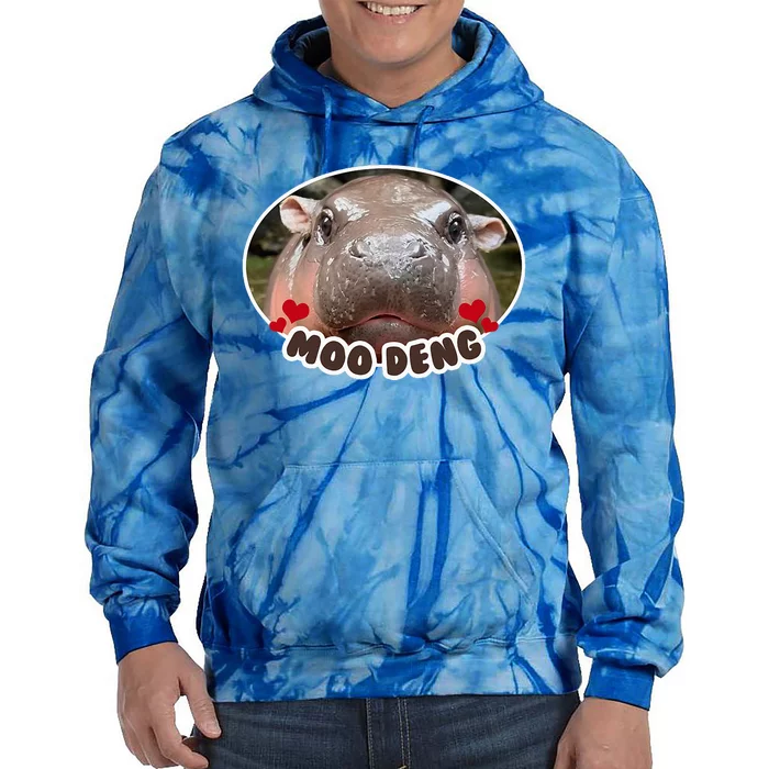 Moo Deng Bouncy Pig In Thai Picture The Cute Baby Hippo Tie Dye Hoodie