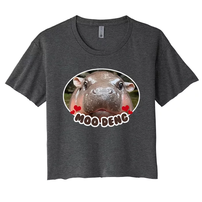 Moo Deng Bouncy Pig In Thai Picture The Cute Baby Hippo Women's Crop Top Tee