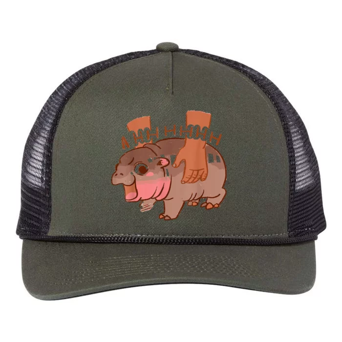 Moo Deng Bouncy Pig In Thai Picture The Cute Baby Hippo Retro Rope Trucker Hat Cap