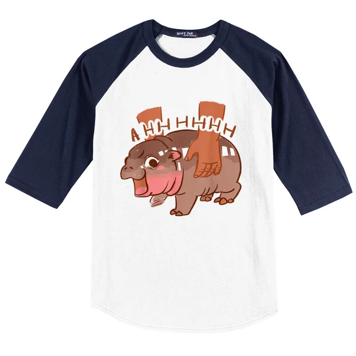 Moo Deng Bouncy Pig In Thai Picture The Cute Baby Hippo Baseball Sleeve Shirt