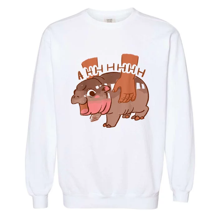 Moo Deng Bouncy Pig In Thai Picture The Cute Baby Hippo Garment-Dyed Sweatshirt