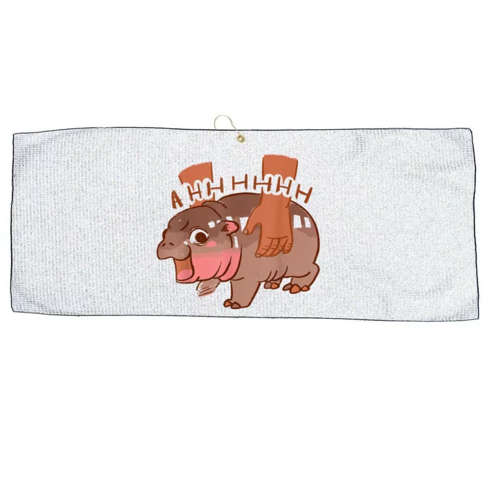 Moo Deng Bouncy Pig In Thai Picture The Cute Baby Hippo Large Microfiber Waffle Golf Towel