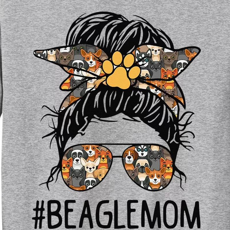 Mother's Day Beagle Mom Messy Bun Hair Dog Mama Pet Owner Tall Sweatshirt