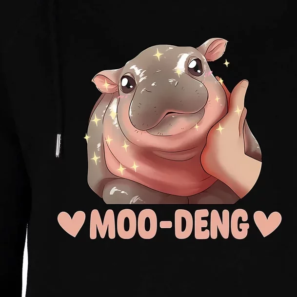 Moo Deng Bouncy Pig In Thai Picture The Cute Baby Hippo Womens Funnel Neck Pullover Hood