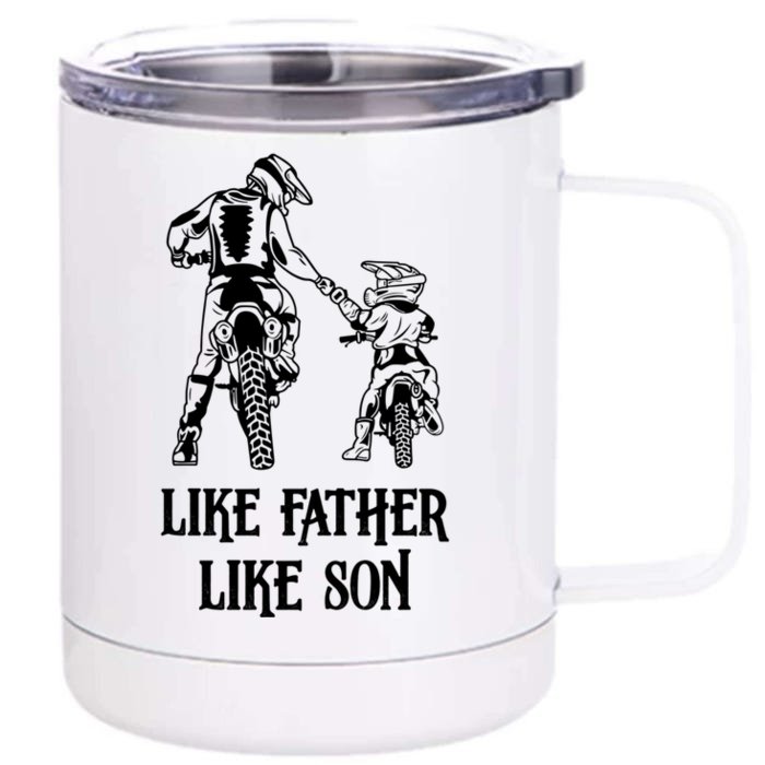 Motocross Dirt Bike Gift Like Father Like Son Biker Cute Gift Front & Back 12oz Stainless Steel Tumbler Cup