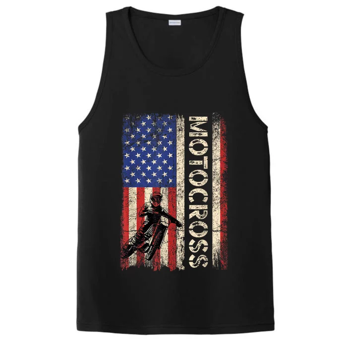 Motocross Dirt Bike American Usa Flag Biker Performance Tank