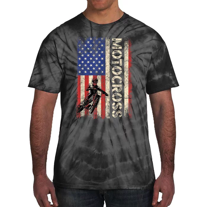 Motocross Dirt Bike American Usa Flag Biker Tie-Dye T-Shirt