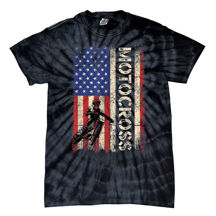 Motocross Dirt Bike American Usa Flag Biker Tie-Dye T-Shirt