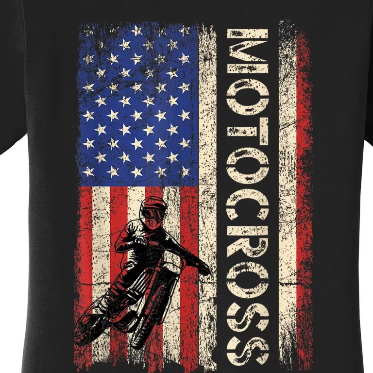 Motocross Dirt Bike American Usa Flag Biker Women's T-Shirt