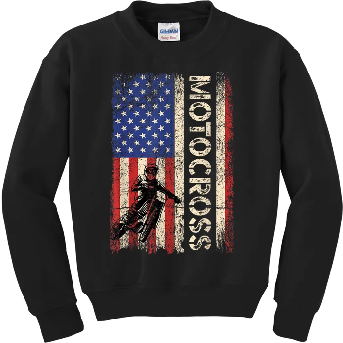 Motocross Dirt Bike American Usa Flag Biker Kids Sweatshirt