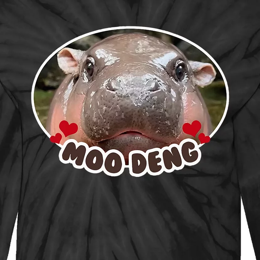 Moo Deng Bouncy Pig In Thai Picture The Cute Baby Hippo Tie-Dye Long Sleeve Shirt