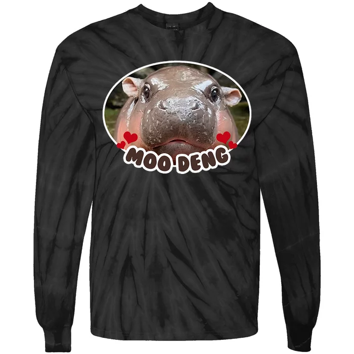 Moo Deng Bouncy Pig In Thai Picture The Cute Baby Hippo Tie-Dye Long Sleeve Shirt