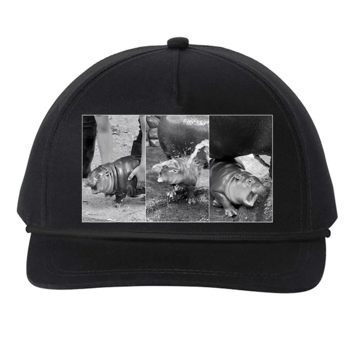 Moo Deng Baby Hippo Zoo Baby Hippo Black And White Snapback Five-Panel Rope Hat