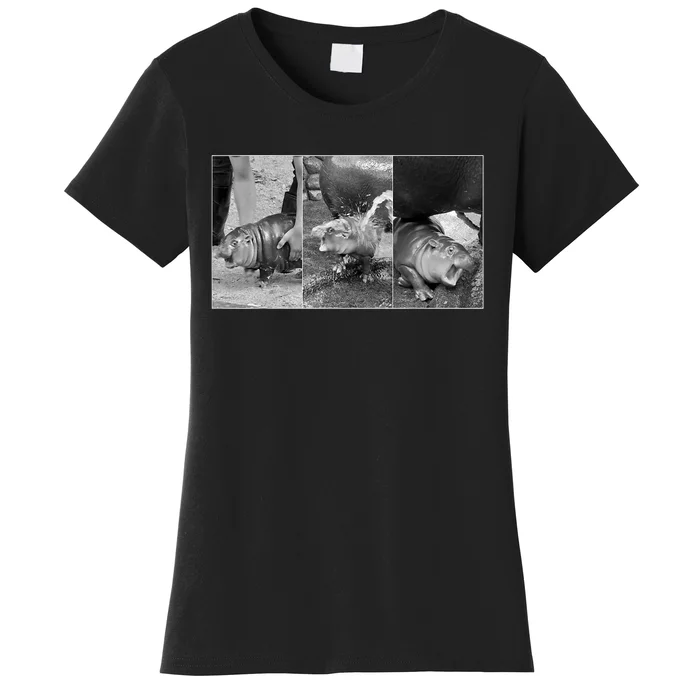 Moo Deng Baby Hippo Zoo Baby Hippo Black And White Women's T-Shirt