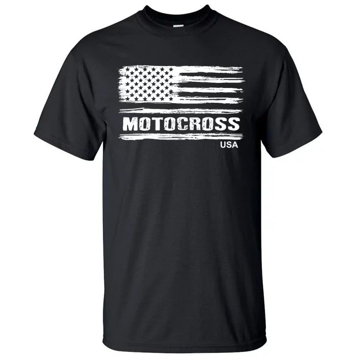 Motocross Dirt Bike Racing Distress American Flag USA Premium Tall T-Shirt