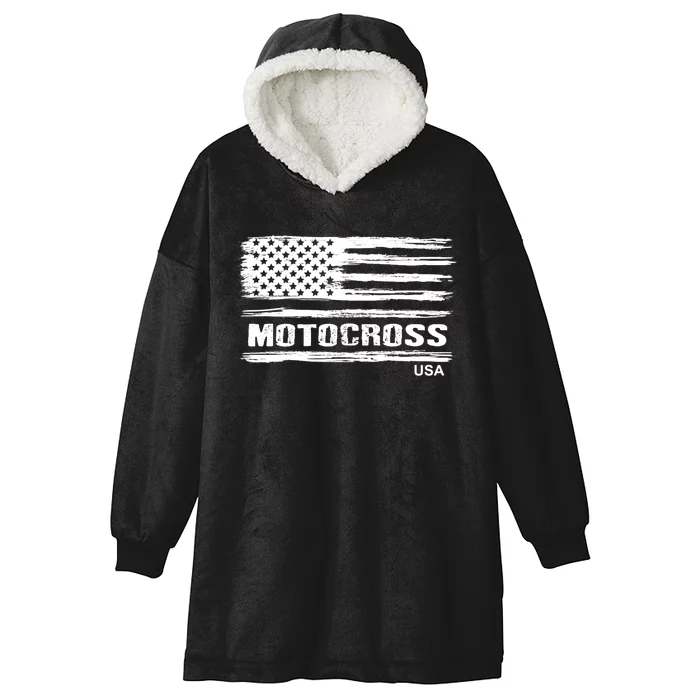 Motocross Dirt Bike Racing Distress American Flag USA Premium Hooded Wearable Blanket